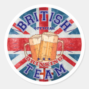 Adesivo Redondo Equipe do Bebendo Oficial Britânico. Cerveja engra