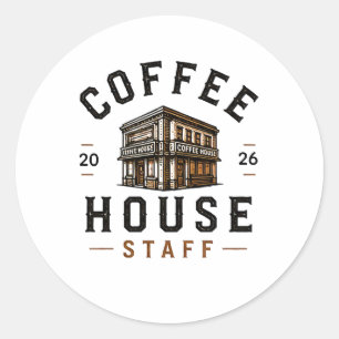 Adesivo Redondo ☕ Equipe do Café Staff Logotipo Vintage da Equipe