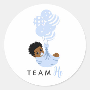 Adesivo Redondo Equipe Ele Menino Bebê Balão Azul Afro-Americano