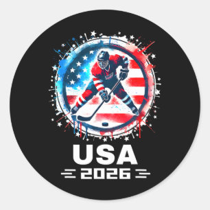 Adesivo Redondo Equipe EUA 2026 Hóquei Bandeira Americana Mulheres