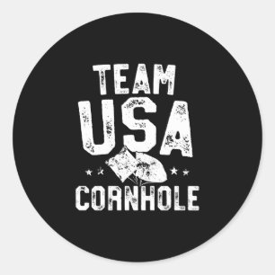 Adesivo Redondo Equipe EUA campeã de cornhole saco de feijão arrem