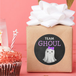 Adesivo Redondo Equipe Ghoul Halloween revela gênero