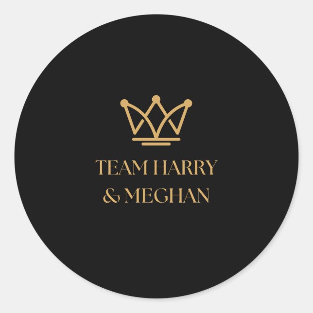 ADESIVO REDONDO EQUIPE HARRY & MEGHAN COM CROWN DOURADO (Frente)