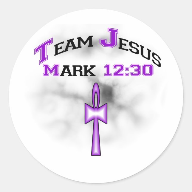 Adesivo Redondo Equipe Jesus Mark 12:30 (Frente)