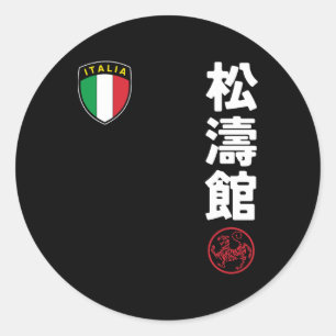 Adesivo Redondo Equipe Karate Shotokan Itália Flag Kanji Japonês M