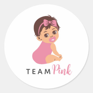 Adesivo Redondo Equipe Menina Bebê Fofo com Laço Rosa e Chupeta