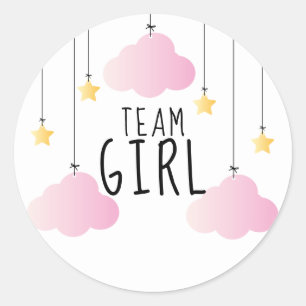 Adesivo Redondo Equipe Menina Estrelas Nuvens Rosa Revelação de Gê