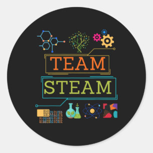 Adesivo Redondo Equipe Steam Professor de Ciências Crianças Stem