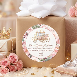Adesivo Redondo Era Uma Vez Chás de Bebê Princesa Rosa