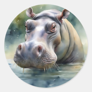 Adesivo Redondo Ereal Hippo Watercolor