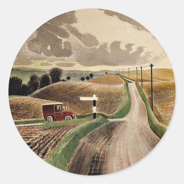 Adesivo Redondo Eric Ravilious art, Wiltshire Landscape, (Frente)
