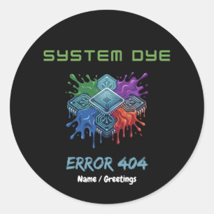 Adesivo Redondo Erro de Cor do Sistema 404 Falha Técnica Gráfica d