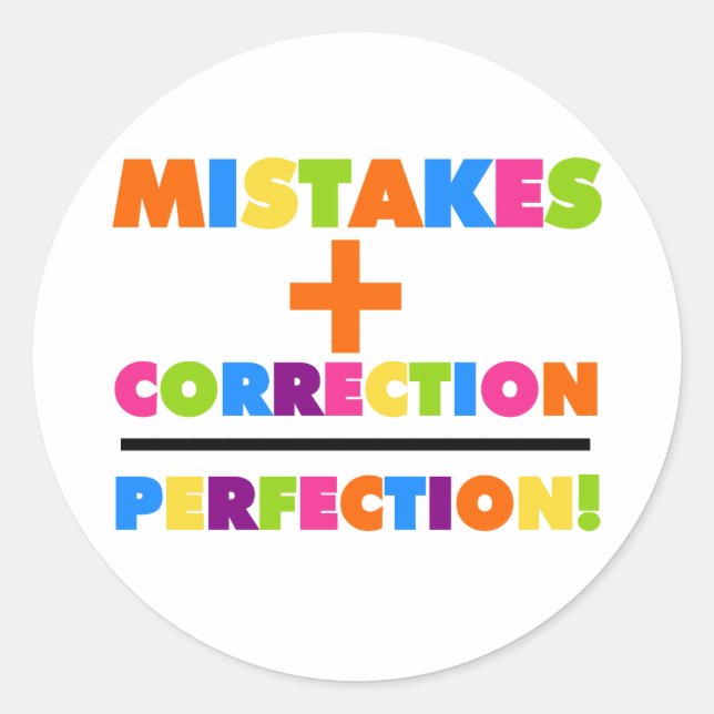 Adesivo Redondo Erros Mais Correção Igual a Perfeição (Frente)