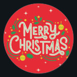 ADESIVO REDONDO ERRY MERRY CHRISTMAS STICKER<br><div class="desc">Faça seus desejos de férias se destacarem com o nosso vibrante Velho Vestido de Natal! Apresentando tons vermelhos ousados e tipografia clássica, este adesivo é uma adição perfeita aos cartões de Natal, presentes ou decorações. O design festivo adiciona um pop de cor e alegria a qualquer superfície, espalhando o espírito...</div>