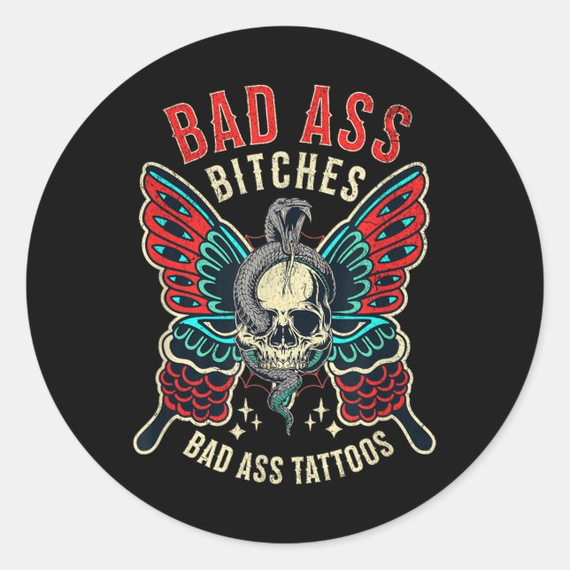 Adesivo Redondo Es Más Tatuadas Mulheres Empoderadas Com Flash De  (Frente)