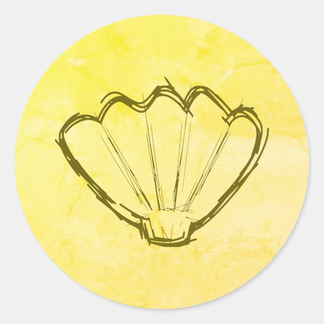 Adesivo Redondo Esboço Da Seashell No Papel Antigo (Frente)