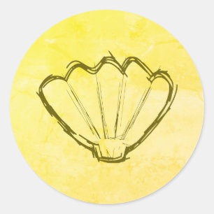 Adesivo Redondo Esboço Da Seashell No Papel Antigo