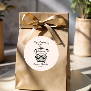 Adesivo Redondo Esboço de lingerie com borda ondulada para chá de 