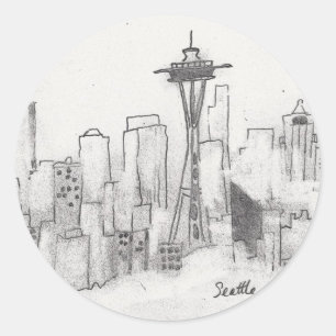 Adesivo Redondo Esboço de Seattle