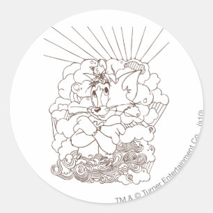 Adesivo Redondo Esboço de Tom e de Jerry