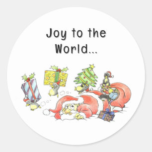Adesivo Redondo Esboço Desenhado à Mão Alegria ao Mundo Papai Noel