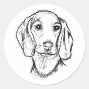 Adesivo Redondo esboço desenhado à mão de cachorro dachshund preto