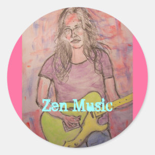 Adesivo Redondo Esboço vivo da menina da música do zen