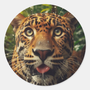 Adesivo Redondo Escadas-leopardo enquanto Lapando Água na Selva