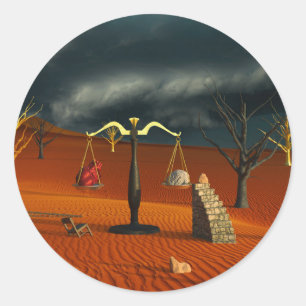 Adesivo Redondo Escalas da Verdade – Simbolismo Surreal do Deserto