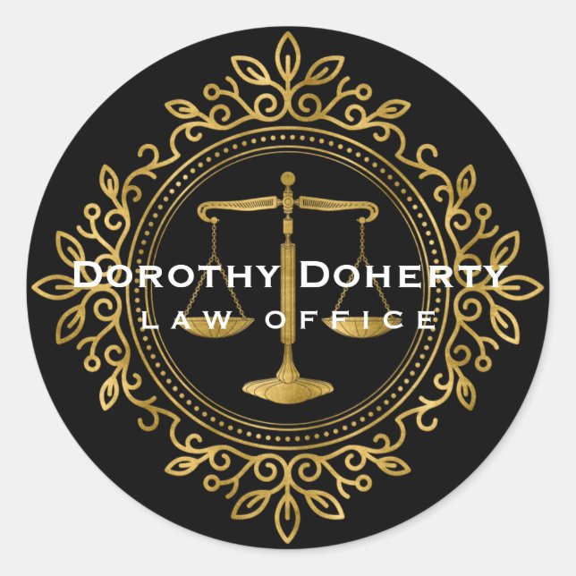 Adesivo Redondo Escalas de Justiça Coloridas | Ofertas de Lei (Frente)