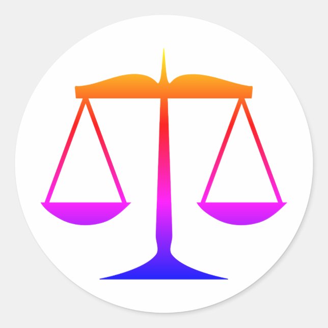 Adesivo Redondo Escalas de Justiça (Lei) Gradiente do Arco-Íris (Frente)