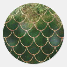 Adesivo Redondo Escamas de Peixe Sereia Brilho Verde e Dourado