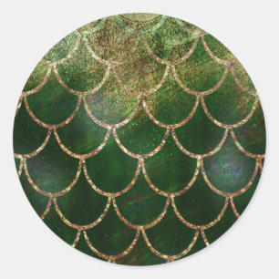 Adesivo Redondo Escamas de Peixe Sereia Verde e Dourado Brilhante