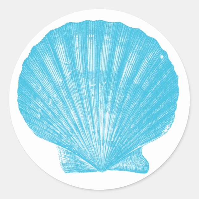 Adesivo Redondo Escamudo de Casamento de Célula Azul de Seashell (Frente)