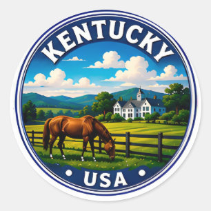 Adesivo Redondo 🟡 Escapada Cênica do País do Cavalo de Kentucky �