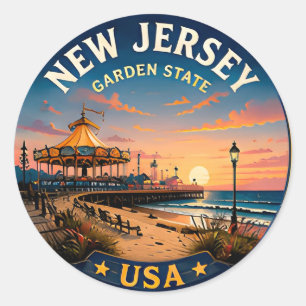 Adesivo Redondo 🟡 Escape do Farol Costeiro de Nova Jersey 🟡