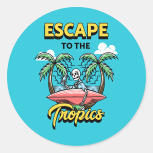 Adesivo Redondo Escape para o Surf de esqueleto trópico
