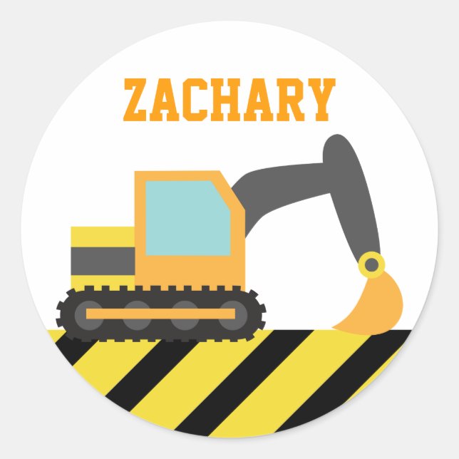 Adesivo Redondo Escavador Laranja, Veículos de Construção, para Cr (Frente)