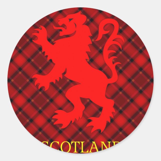 Adesivo Redondo Escocês Red Lion Rampant em Tartan (Frente)