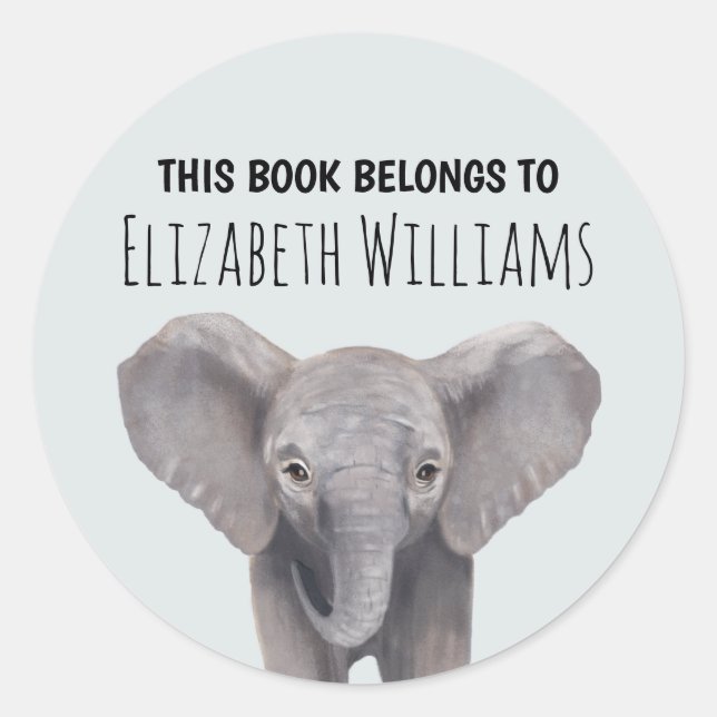 Adesivo Redondo Escola de Nomes Personalizados de Elefante para Be (Frente)