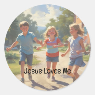 Adesivo Redondo Escola Dominical Jesus Me Ama Crianças Jogam