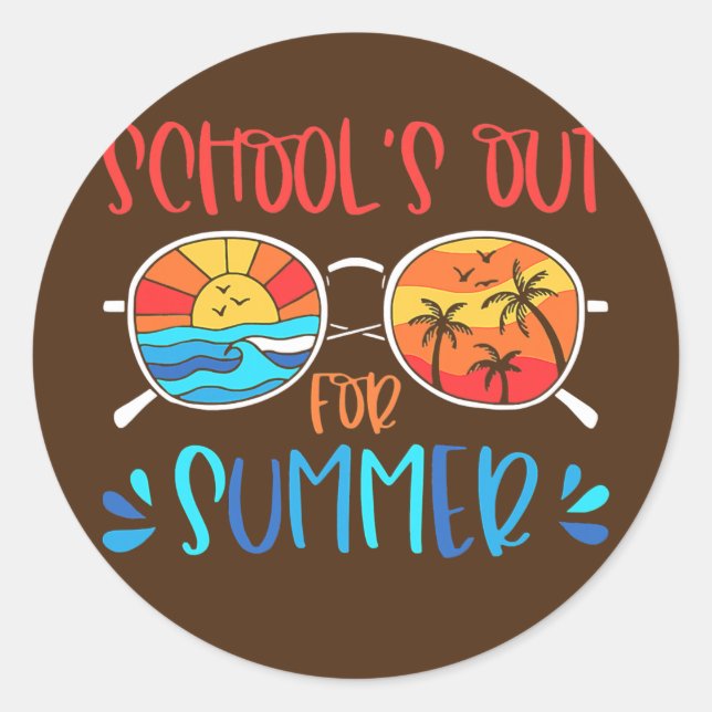 Adesivo Redondo Escolas Fora Para Retrô De Verão No Dia Passado Da (Frente)
