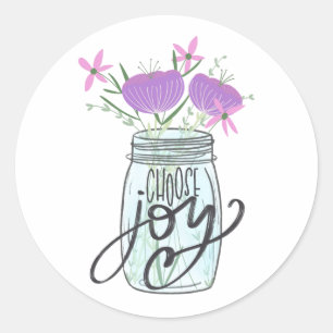 Adesivo Redondo Escolha Joy Mason Jar com Flores