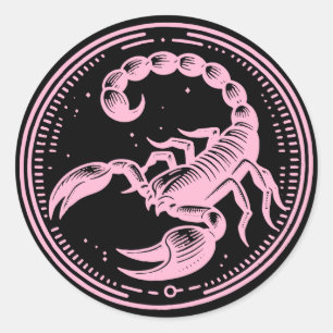 Adesivo Redondo Escorpião Rosa Astrologia Signo do Zodíaco Escorpi