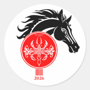 Adesivo Redondo Escorpião x Ano do Cavalo 2026
