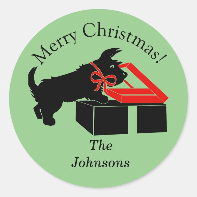 Adesivo Redondo Escoteiros de Envelope de Natal Scottie Dog (Frente)