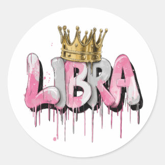 Adesivo Redondo Escova Balançada de Grafite Zodiac Libra com Coroa