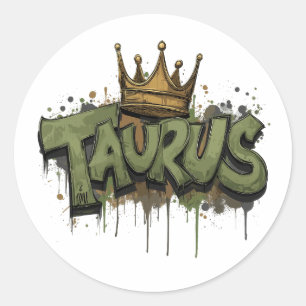 Adesivo Redondo Escova de Grafite Terthy Taurus Zodiac com Coroa