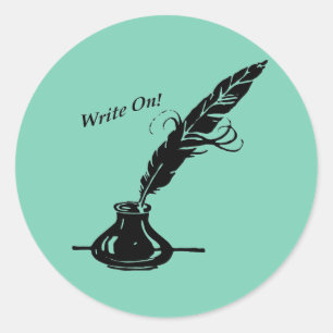 Adesivo Redondo Escreva sobre! Tinta do Quill para escritores