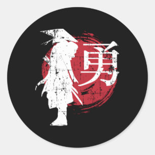 Adesivo Redondo Escrevendo Samurai Japão, guerreiro japonês
